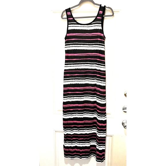 Chelsea & Theodore maxi tank dress Pink Black Stripe Pima Cotton Modal L - Picture 6 of 7